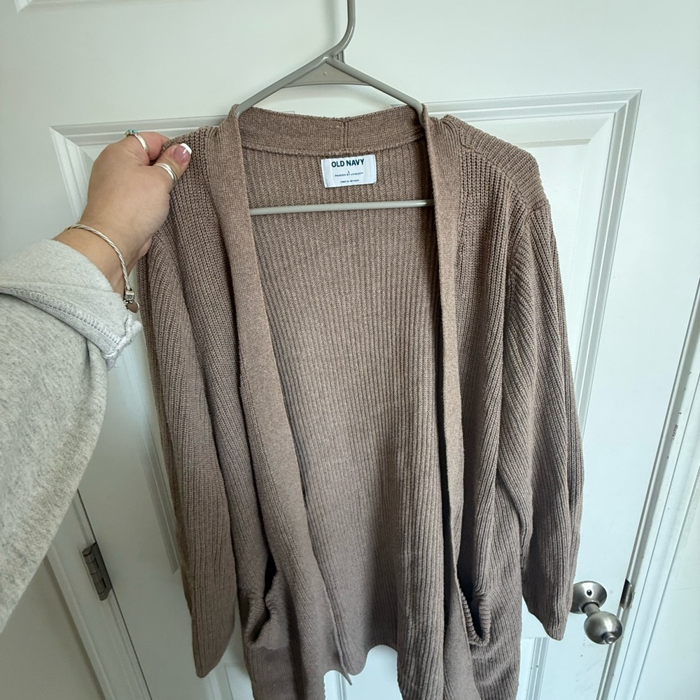 Old Navy Women's Taupe Open-Front Ribbed Cardigan